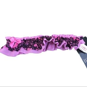 NWT ELEGANCE Ruffle Trim Garter With Bow Detail Pink/Black One Size Fits All